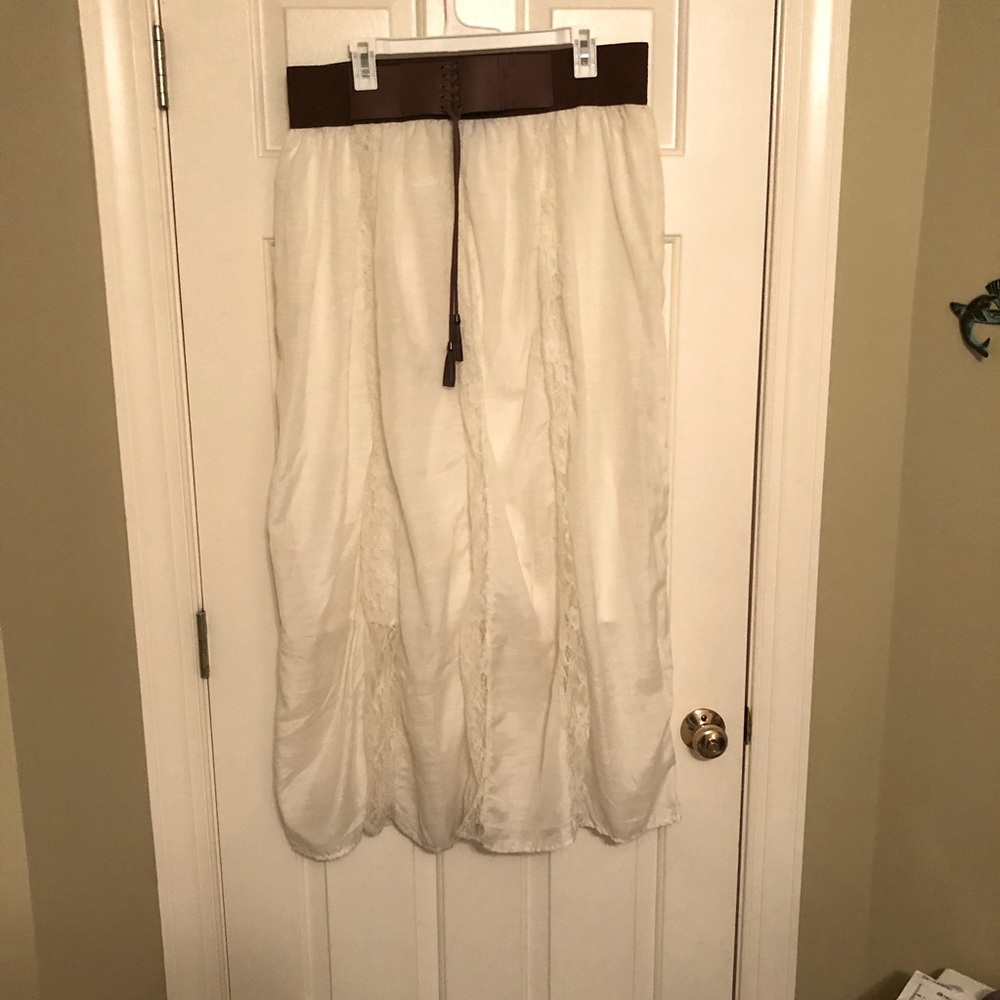 Cream Skirt Brown Elastic Waist